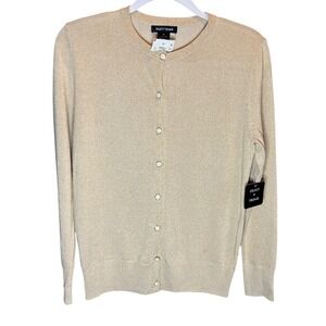 SELECT + TREND Lightweight Metallic Knit Cardigan Sweater Size S LT BEIGE